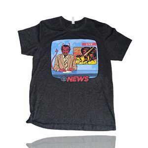 Steven Rhodes Men's Gray Devil News Graphic T-Shirt Size M Retro Humor